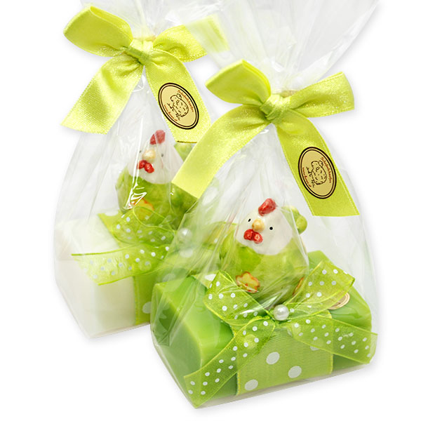 Sheep milk soap 100g decorated with a rooster in a cellophane, Classic/pear 