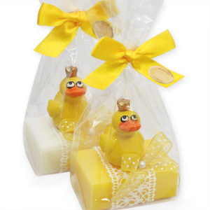 Sheep milk soap 100g, decorated with a duck in a cellophane, Classic/chamomile 
