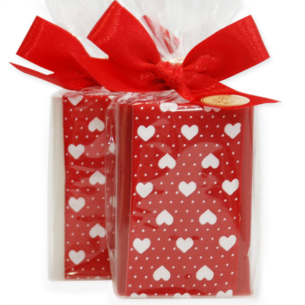 Sheep milk soap 100g, decorated with a heart-ribbon in a cellophane, Classic/rose 