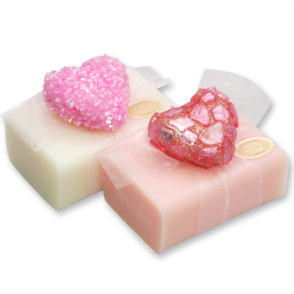 Sheep milk soap 100g decorated with a glitter heart, Classic/peony 