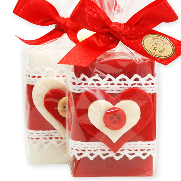 Sheep milk soap 100g, decorated with a heart in a cellophane, Classic/pomegranate 