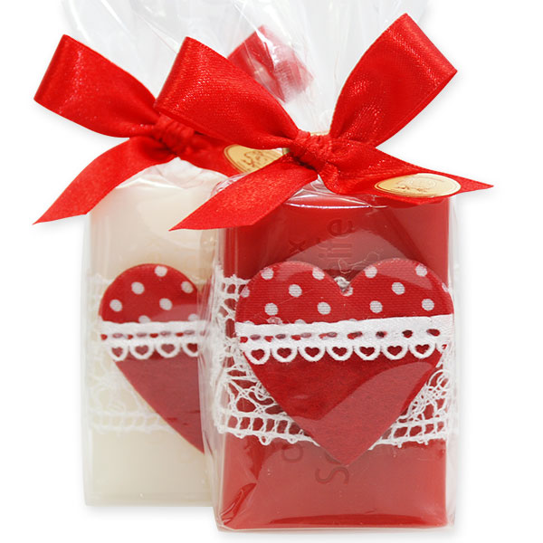 Sheep milk soap 100g, decorated with a heart in a cellophane, Classic/pomegranate 