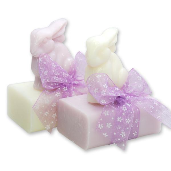 Sheep milk soap 100g, decorated with a soap rabbit 40g, Classic/lilac 