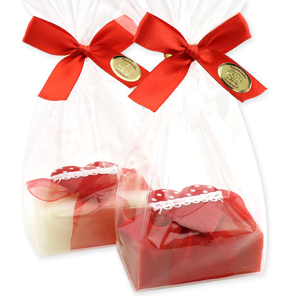 Sheep milk soap 100g, decorated with a heart in a cellophane, Classic/pomegranate 
