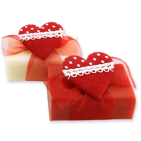 Sheep milk soap 100g, decorated with a heart, Classic/pomegranate 