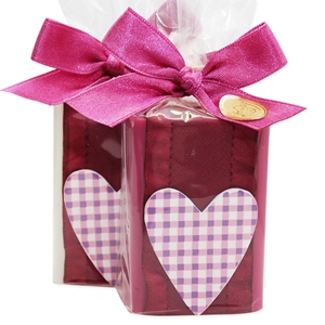 Sheep milk soap 100g, decorated with a heart in a cellophane, Classic/mallow flower 