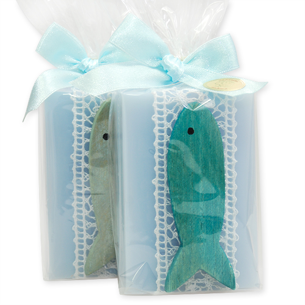 Sheep milk soap 150g, decorated with a fish in a cellophane, 'Forget-me-not' 