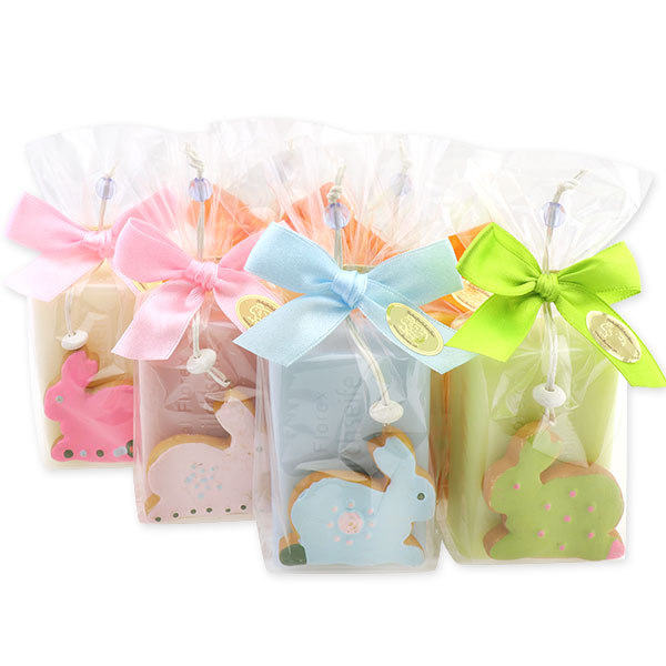 Sheep milk soap 100g, decorated with a rabbit in a cellophane, sorted 