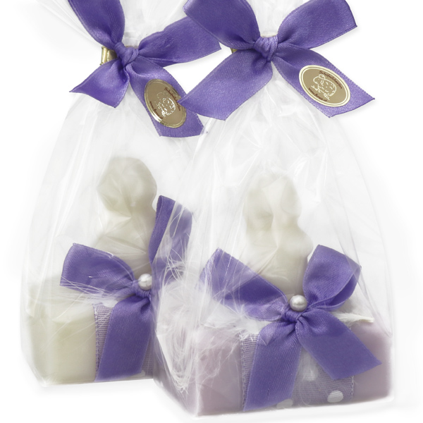 Sheep milk soap 100g, decorated with a soap rabbit 23g in a cellophane, Classic/lilac 