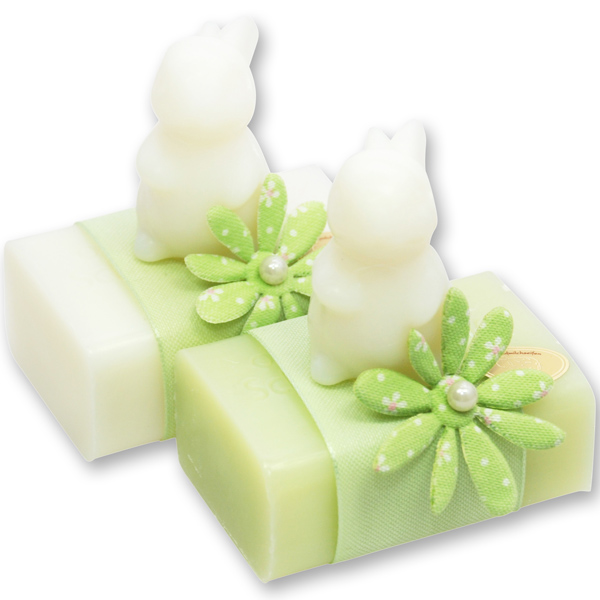 Schafmilchseife eckig 100g dekoriert mit Seife Hase Langohr 23g, Classic/Wiesenblume 