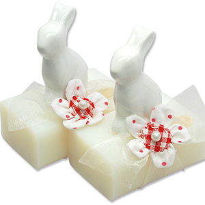 Sheep milk soap 100g, decorated with a ceramic rabbit in a cellophane, Classic 