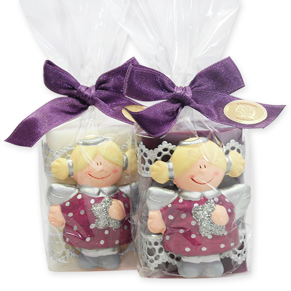 Sheep milk soap 100g decorated with an angel in a cellophane, Classic/elderberry 