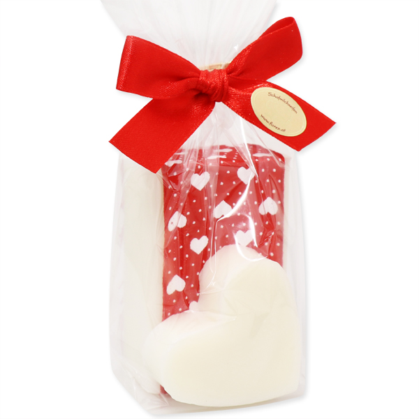 Sheep milk soap 100g and heart 23g, decoratet with a heart-ribbon in a cellophane, Classic 