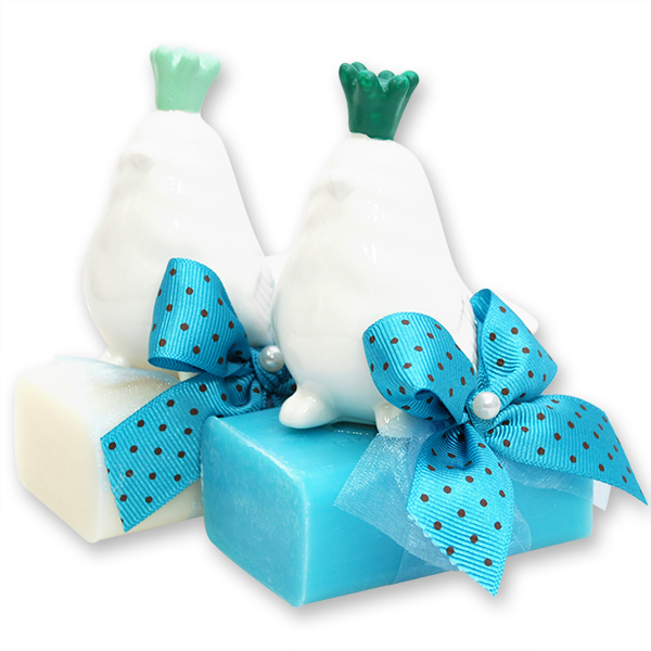 Sheep milk soap 100g, decorated with a ceramic bird, Classic/corn flower 