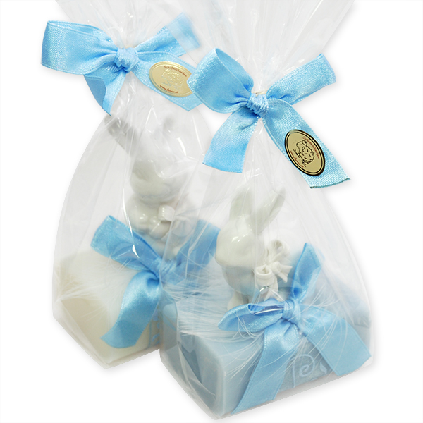 Sheep milk soap 100g, decorated with a rabbit in a cellophane, Classic/ice flower 