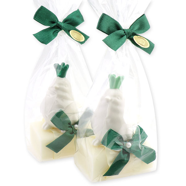 Schafmilchseife eckig 100g, dekoriert mit Vogel in Cello, Classic 