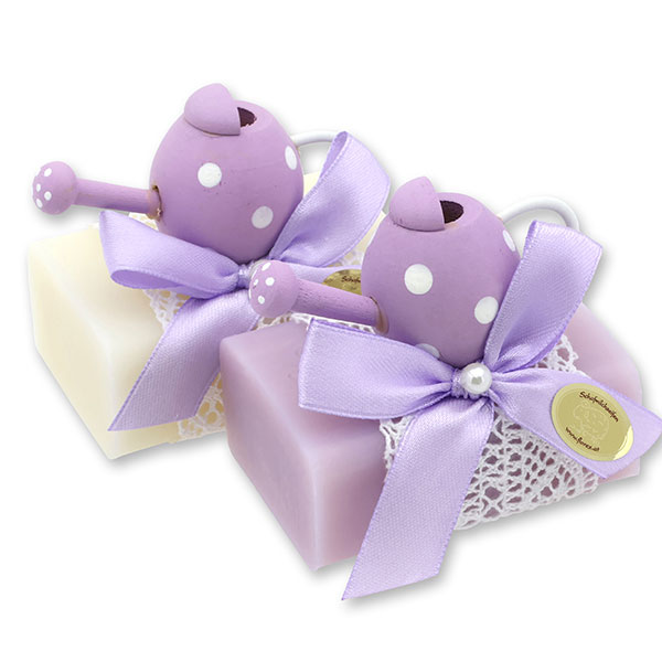 Sheep milk soap 100g decorated with an watering can, Classic/Lilac 
