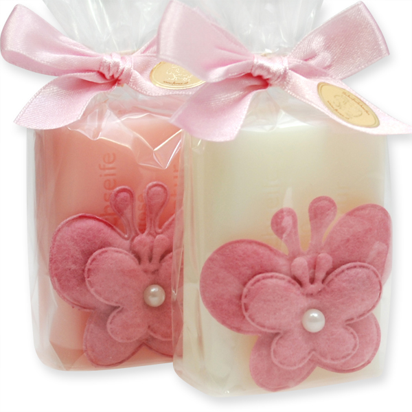Sheep milk soap 100g, decorated with a butterfly in a cellophane, Classic/peony 