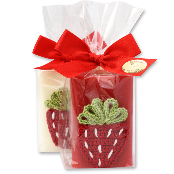 Sheep milk soap 100g, decorated with a strawberry in a cellophane, Classic/strawberry 