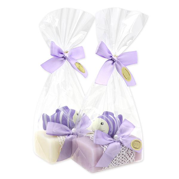 Sheep milk soap 100g decorated with a fish in a cellophane, Classic/Lilac 