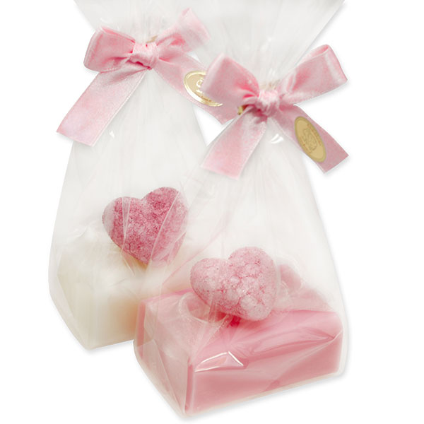 Sheep milk soap 100g, decorated with a heart in a cellophane, Classic/rose Diana 