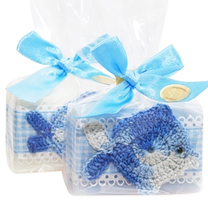 Sheep milk soap 100g, decorated with a fish in a cellophane, Classic/'forget-me-not' 