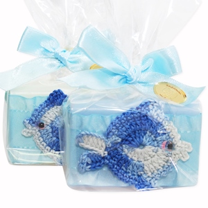 Sheep milk soap 100g, decorated with a fish in a cellophane, Classic/'forget-me-not' 