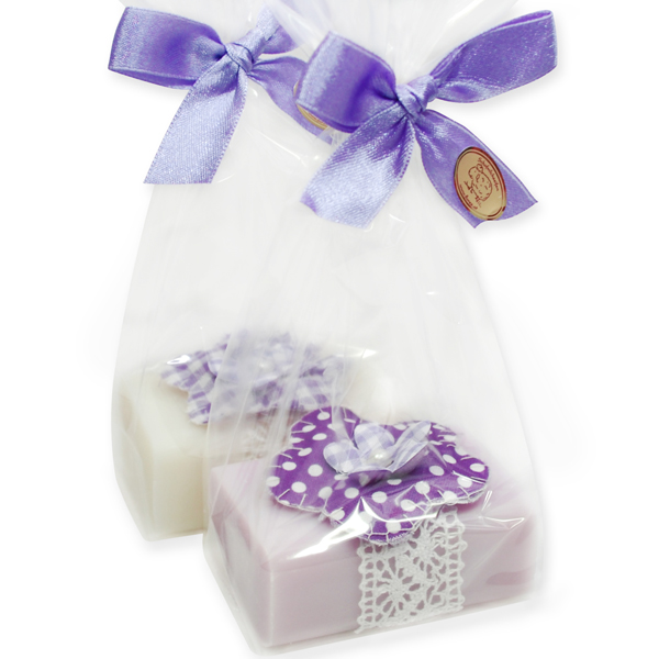 Sheep milk soap 100g, decorated with a flower in a cellophane, Classic/lilac 