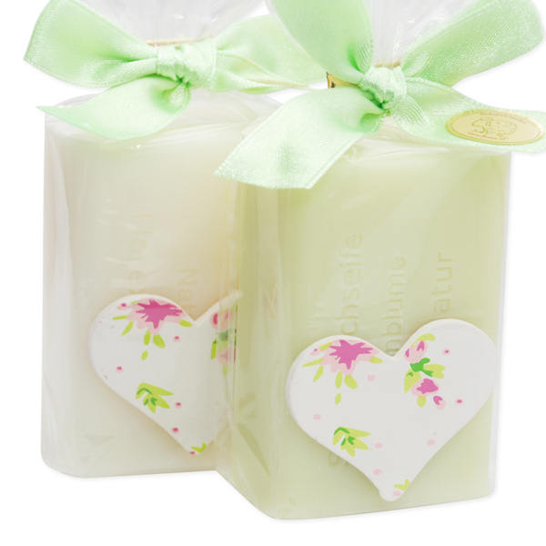 Sheep milk soap 100g, decorater with a heart in a cellophane, Classic/meadow flower 