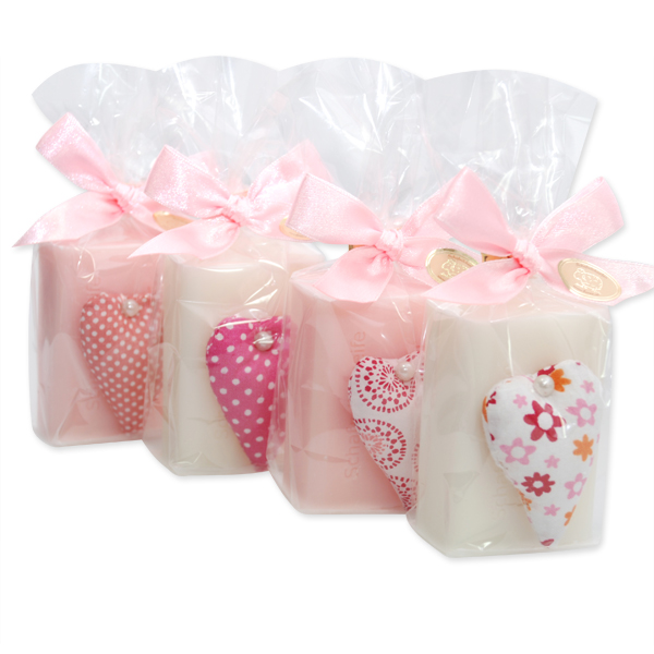 Sheep milk soap 100g, decorated with a heart in a cellophane, Classic/peony 