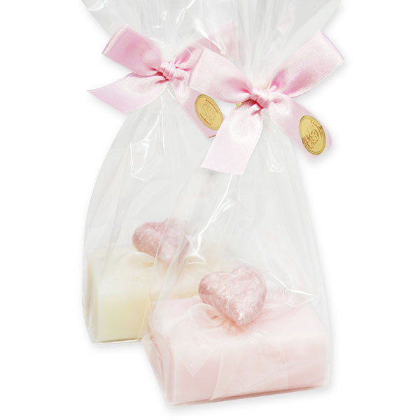Sheep milk soap 100g, decorated with heart in a cellophane, Classic/jasmine 