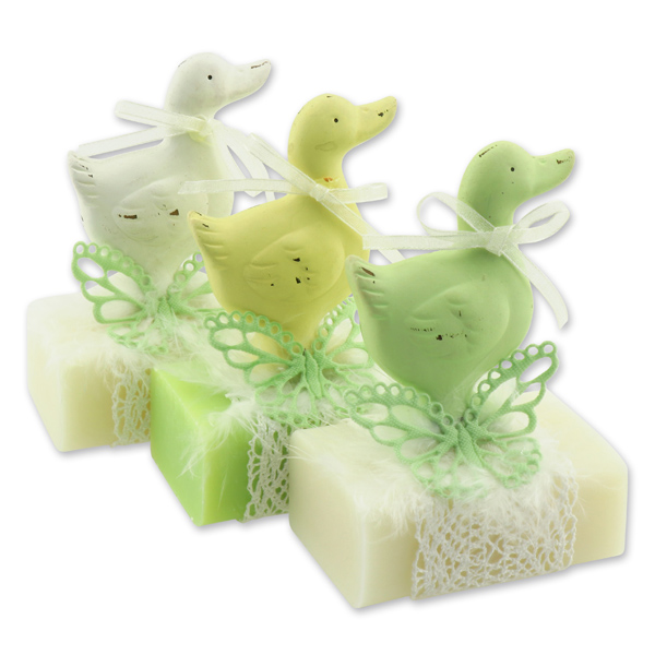Sheep milk soap 100g, decorated with a goose, Classic/green tea 