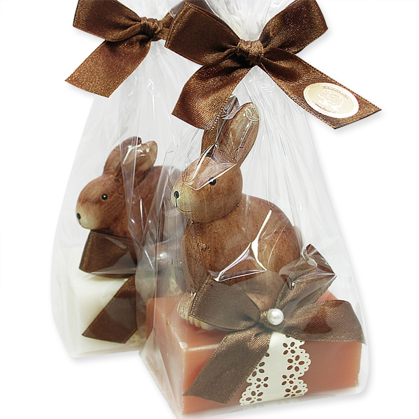 Sheep milk soap 100g decorated with a rabbit in a cellophane, Classic/vanilla 