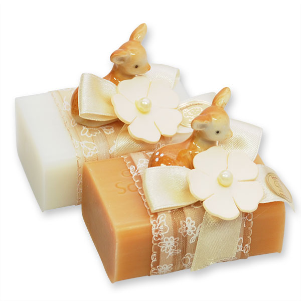Schafmilchseife eckig 100g, dekoriert mit Rehkitz, Classic/Quitte 