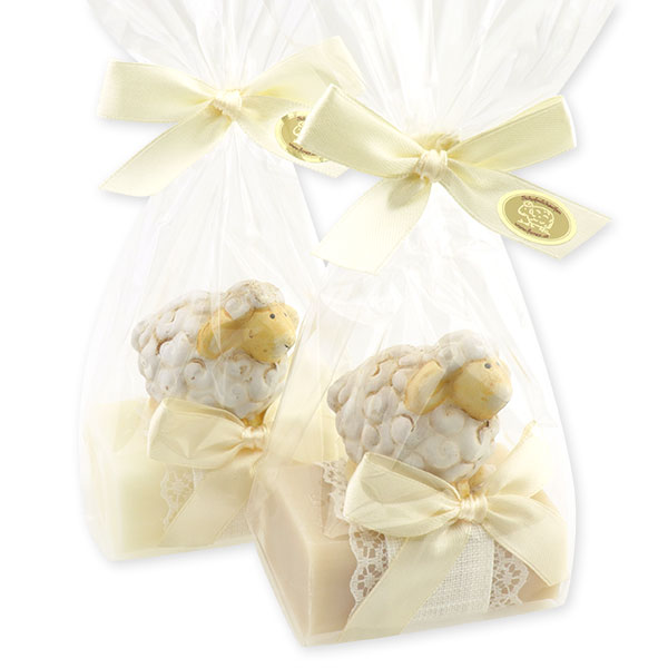 Sheep milk soap 100g, decorated with a sheep in a cellophane, Classic/almond oil 