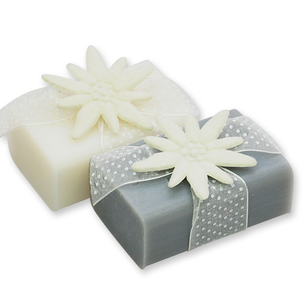 Sheep milk soap 100g, decorated with an edelweiss, Edelweiss white/ silver 