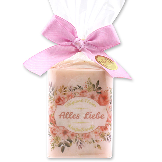 Schafmilchseife eckig 100g in Cello "Alles Liebe", Wildrose 