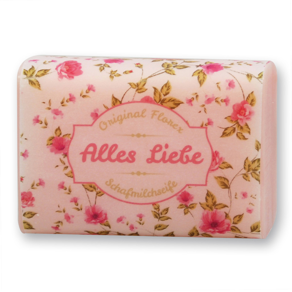 Schafmilchseife eckig 100g "Alles Liebe", Pfingstrose 