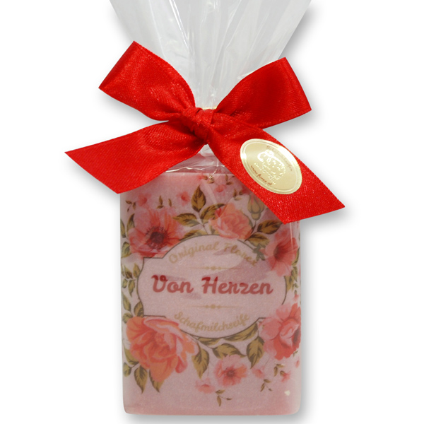 Schafmilchseife eckig 100g in Cello "Von Herzen", Rose 