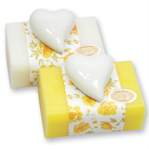 Sheep milk soap 100g, decorated with a heart, Classic/frangipani 