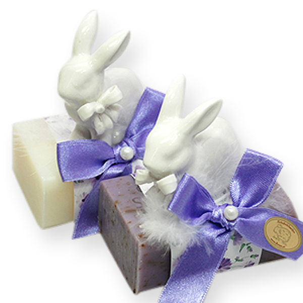 Sheep milk soap 100g decorated wtih a rabbit, Classic/lavender 