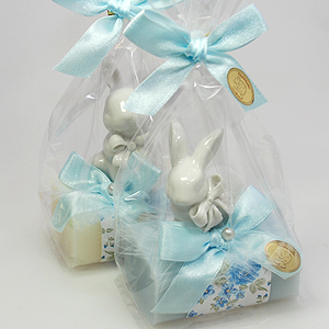 Sheep milk soap 100g, decorated with a rabbit in a cellophane, Classic/forget-me-not 