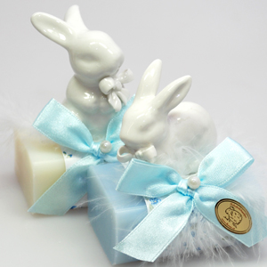Sheep milk soap 100g, decorated with a rabbit, Classic/forget-me-not 