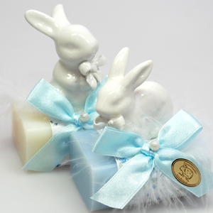 Sheep milk soap 100g decorated with a rabbit, Classic/forget-me-not 