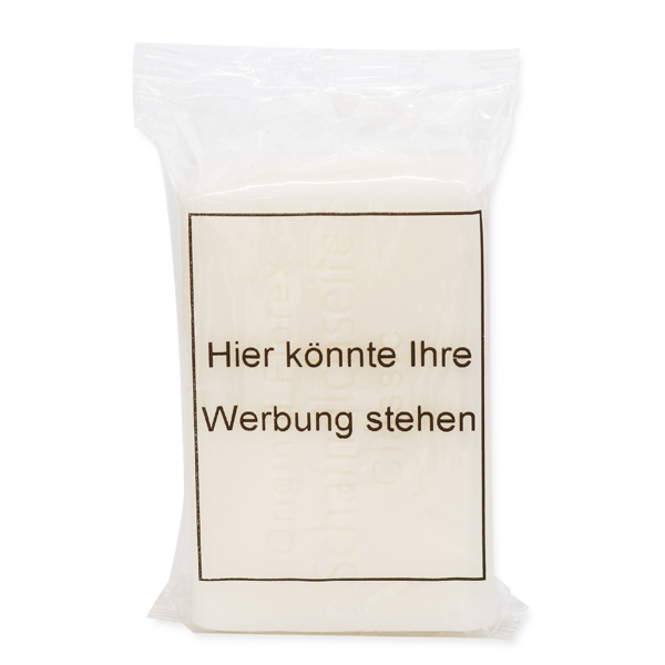 Schafmilchseife Seifenstück 35g in einer Flowpack Verpackung im transparenten Kunststoff, Individuelles Logo 