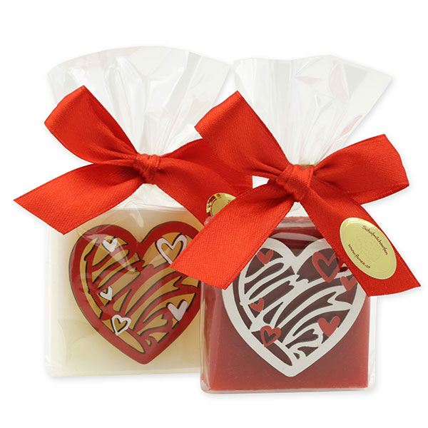 Sheep milk soap 35g decorated with a heart in a cellophane, Classic/Pomegranate 