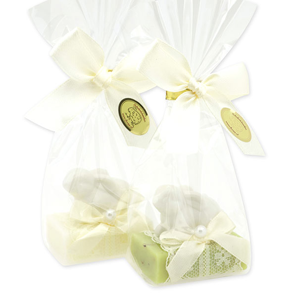 Sheep milk guest soap 25g decorated with a rabbit in a cellophane, Classic/Verbena 