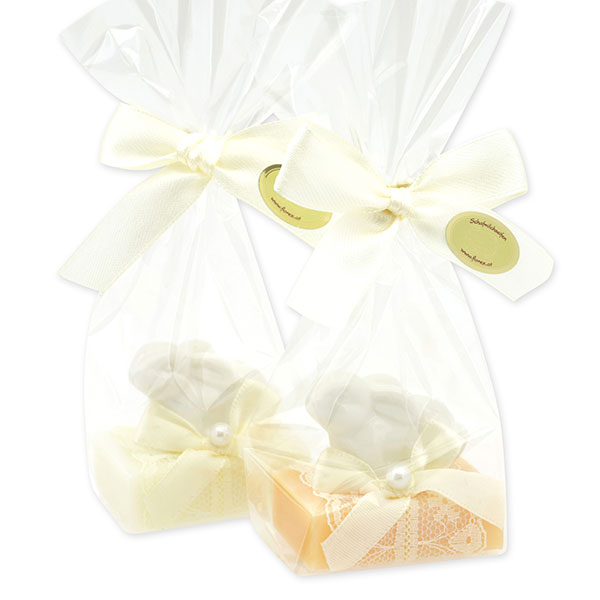 Sheep milk guest soap 25g decorated with a rabbit in a cellophane, Classic/Swiss pine 