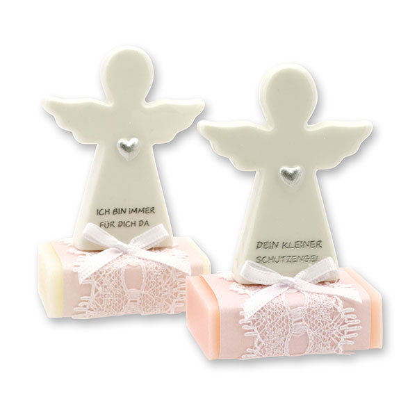 Sheep milk soap square 25g decorated with guardian angel with heart, Classic/Jasmine 