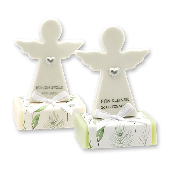 Sheep milk soap square 25g decorated with guardian angel with heart, Classic/Meadow flower 